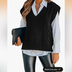 Women’s Black Cable Knit Sweater Vest